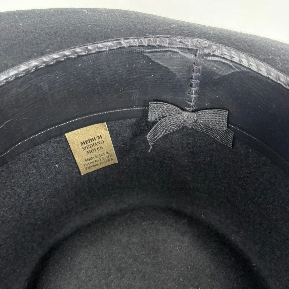 Scala Classico Fedora Black Wool Felt Wide Brim Grosgrain Ribbon Mens Hat Medium